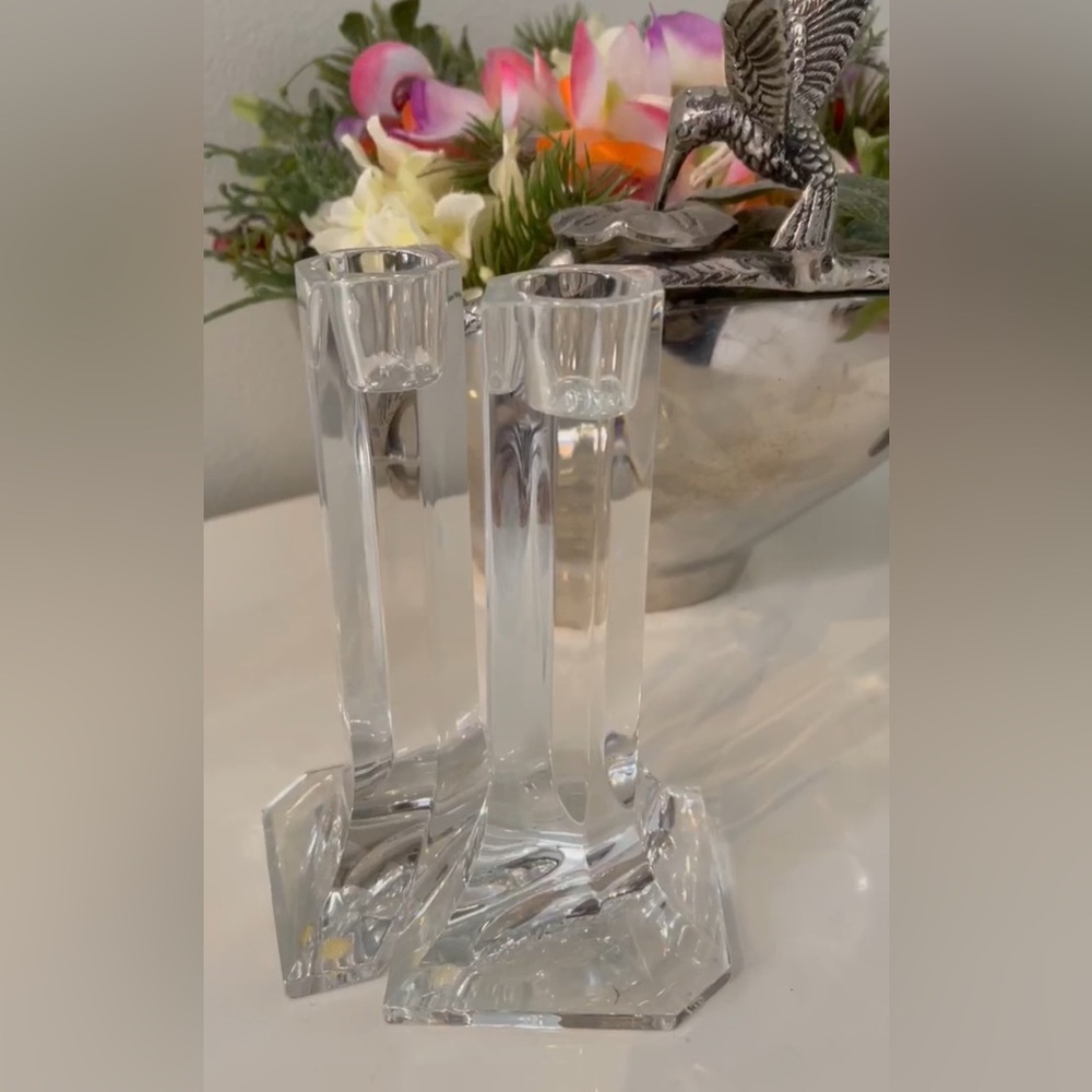 Tiffany Set of Crystal Candlesticks 6” T